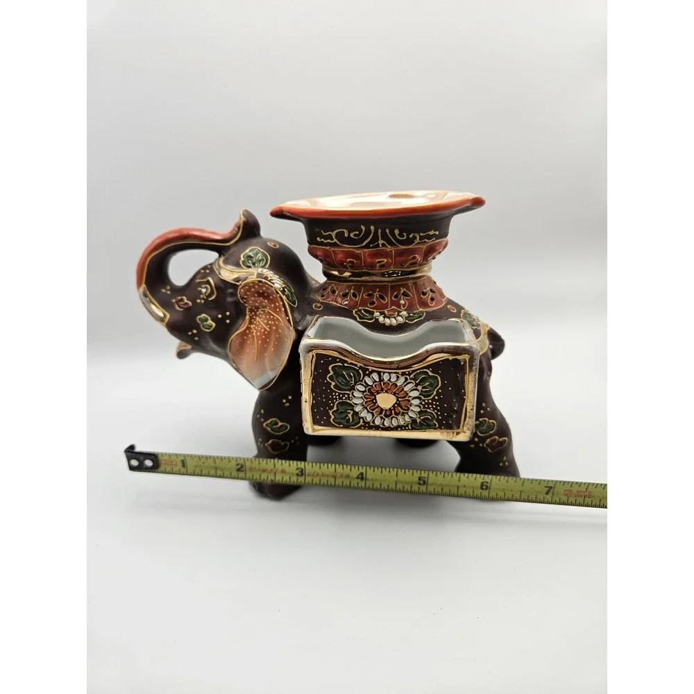 Vtg 1920's/30's Satsuma Moriage Elephant Ashtray Cigarette & Match Holder, Japan